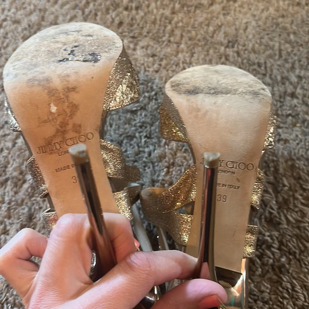 Jimmy Choo Leila Gold Heel Sandals - Picture 7 of 11